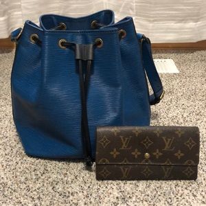 Louis Vuitton Bundle- Blue EPI Petite Noe and Sarah Wallet